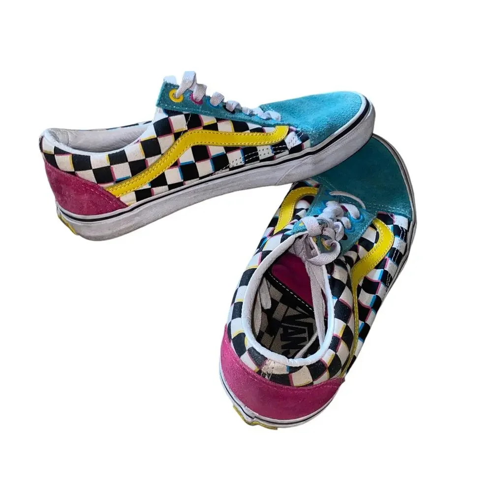 Vans Off the Wall Old Skool Crazy Check Neon Sneakers Mens 6.5 Womens 8